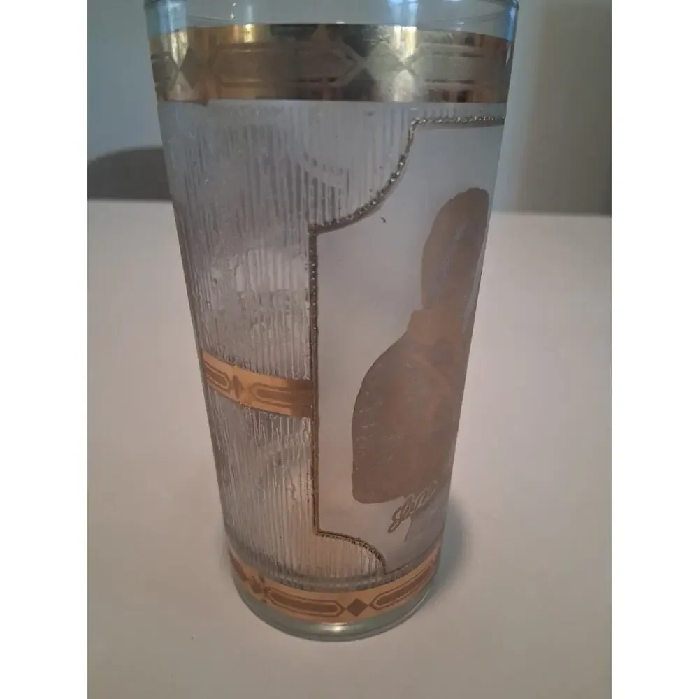 Vtg Culver Elvis Presley Graceland 22K Gold Highball Glass Tumbler 1970s Frosted